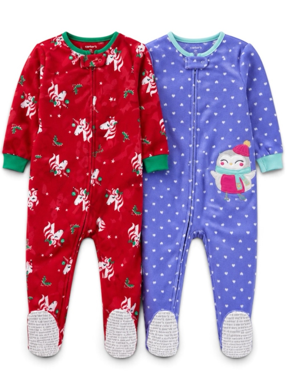 Carter’s Girls Fleece Footed Pajamas holiday pajamas one piece sleepers Size 2T